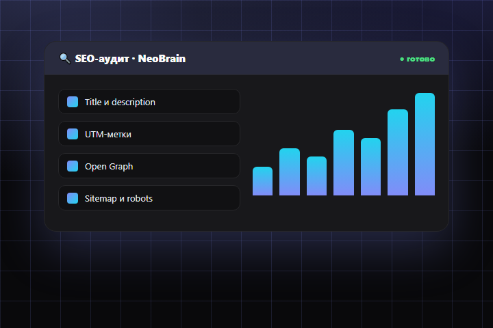SEO-аудит и аналитика в NeoBrain: проверка title, description, UTM и Open Graph